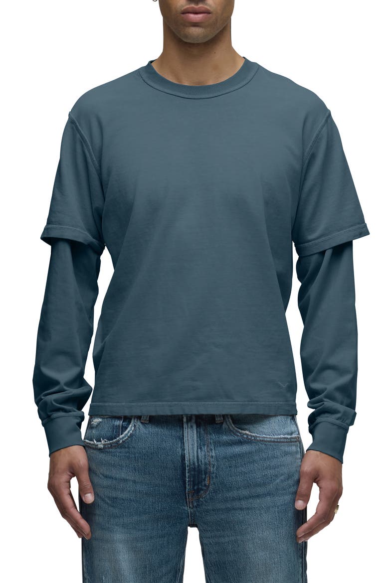 Hybrid Layered Long Sleeve Cotton T-Shirt, Main, color, METEOR