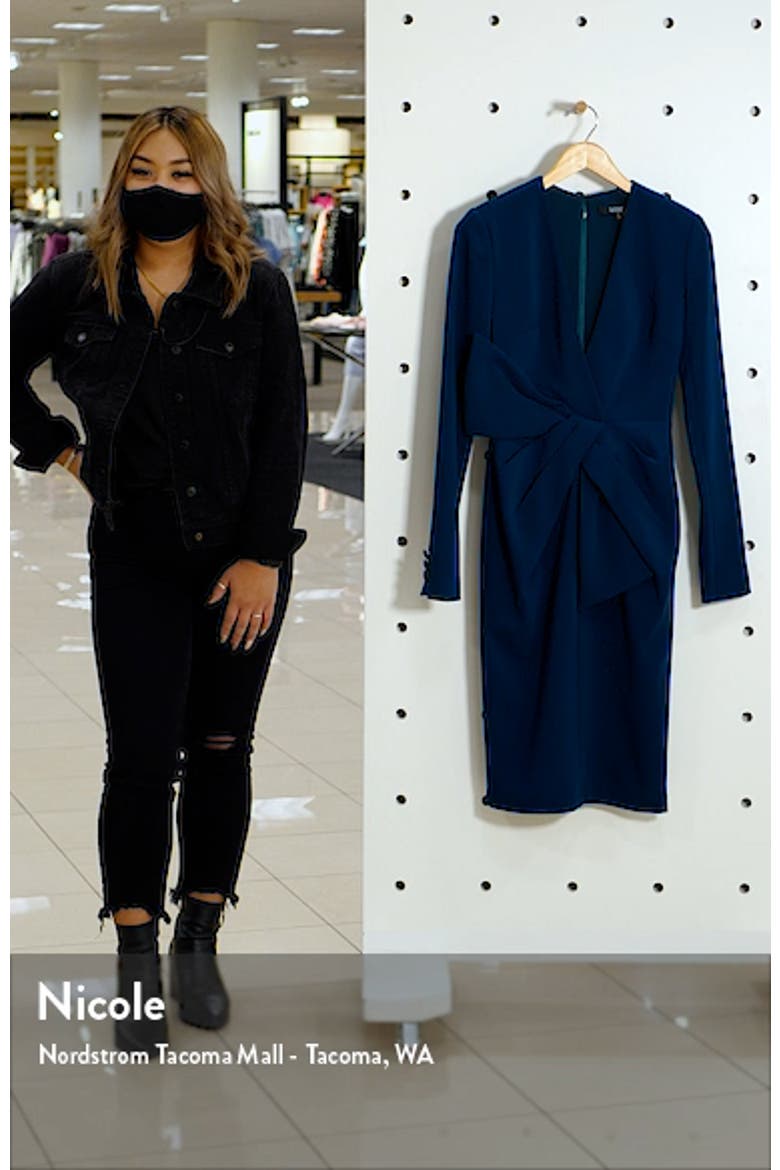 Asymmetrical Bow Waist Long Sleeve Dress video