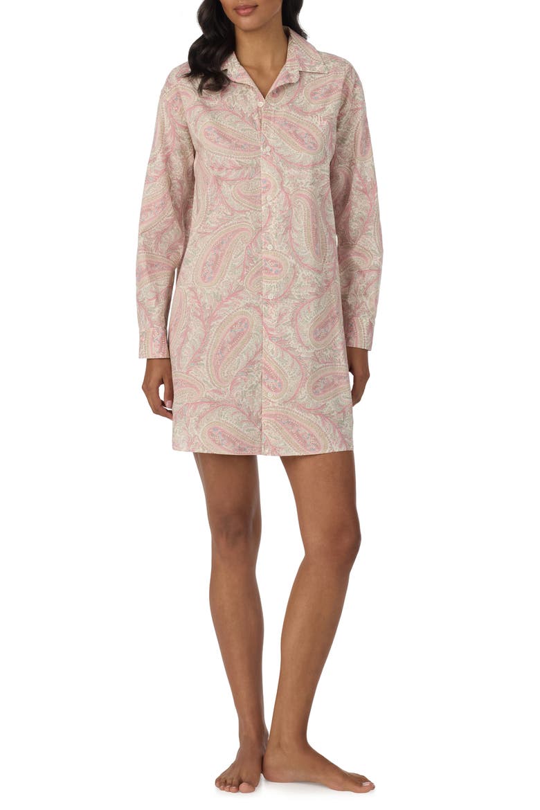 Paisley Cotton Blend Nightshirt, Main, color, IVORY PRINT