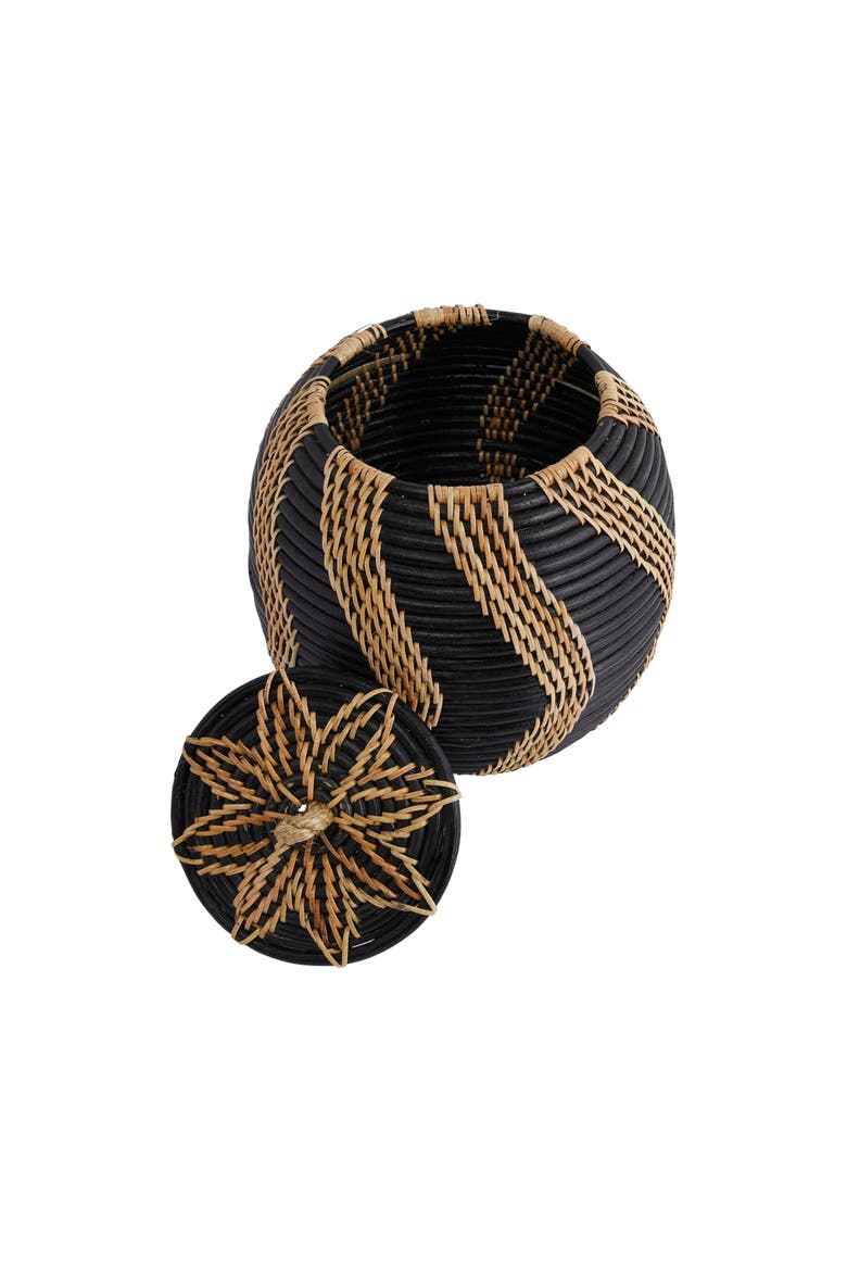 Decorative Handwoven Rattan Storage Basket Storage with Lid, Natural and Black, Alternate, color, Black