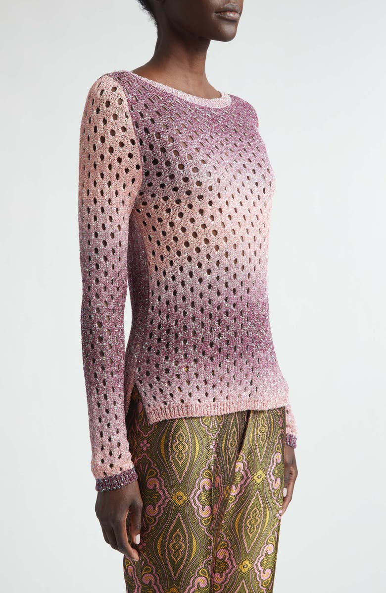 Etro Sequin Embellished Open Stitch Ombré Sweater, Alternate, color, Plum