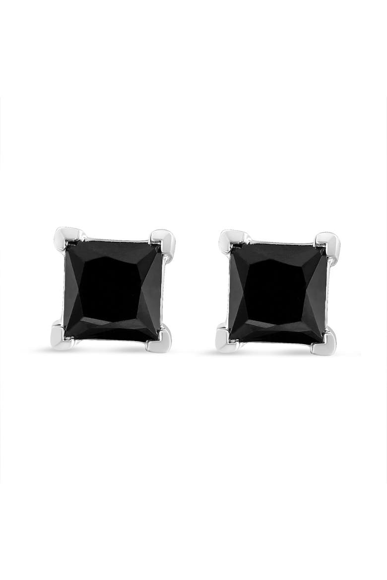 14K White Gold 1/2 Ct Princess Black Diamond Stud Earrings with Push Backs, Main, color, White