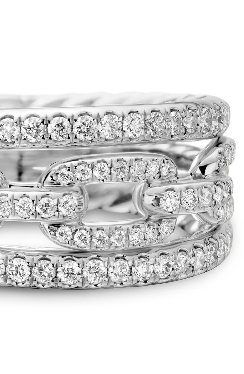 David Yurman Stax 3-Row Chain Link 18k White Gold Ring with Diamonds, Alternate, color, 