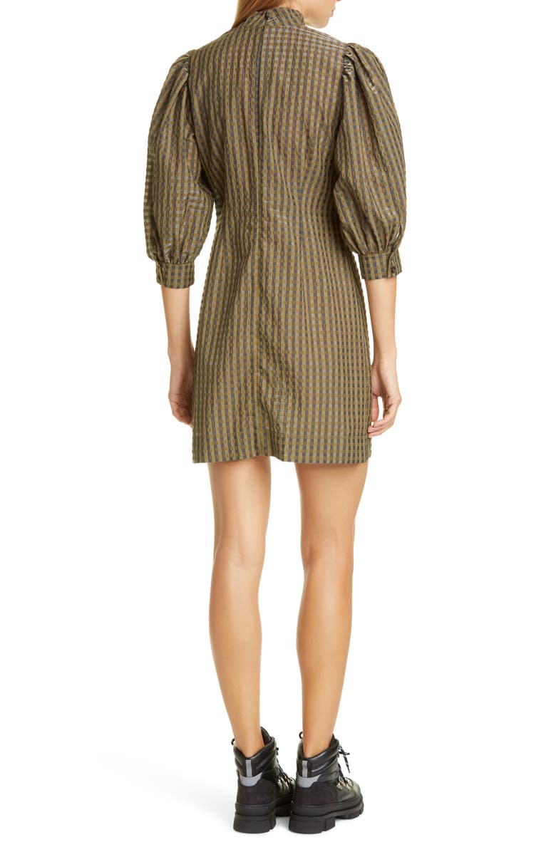 Ganni Short Check Seersucker Dress, Alternate, color,