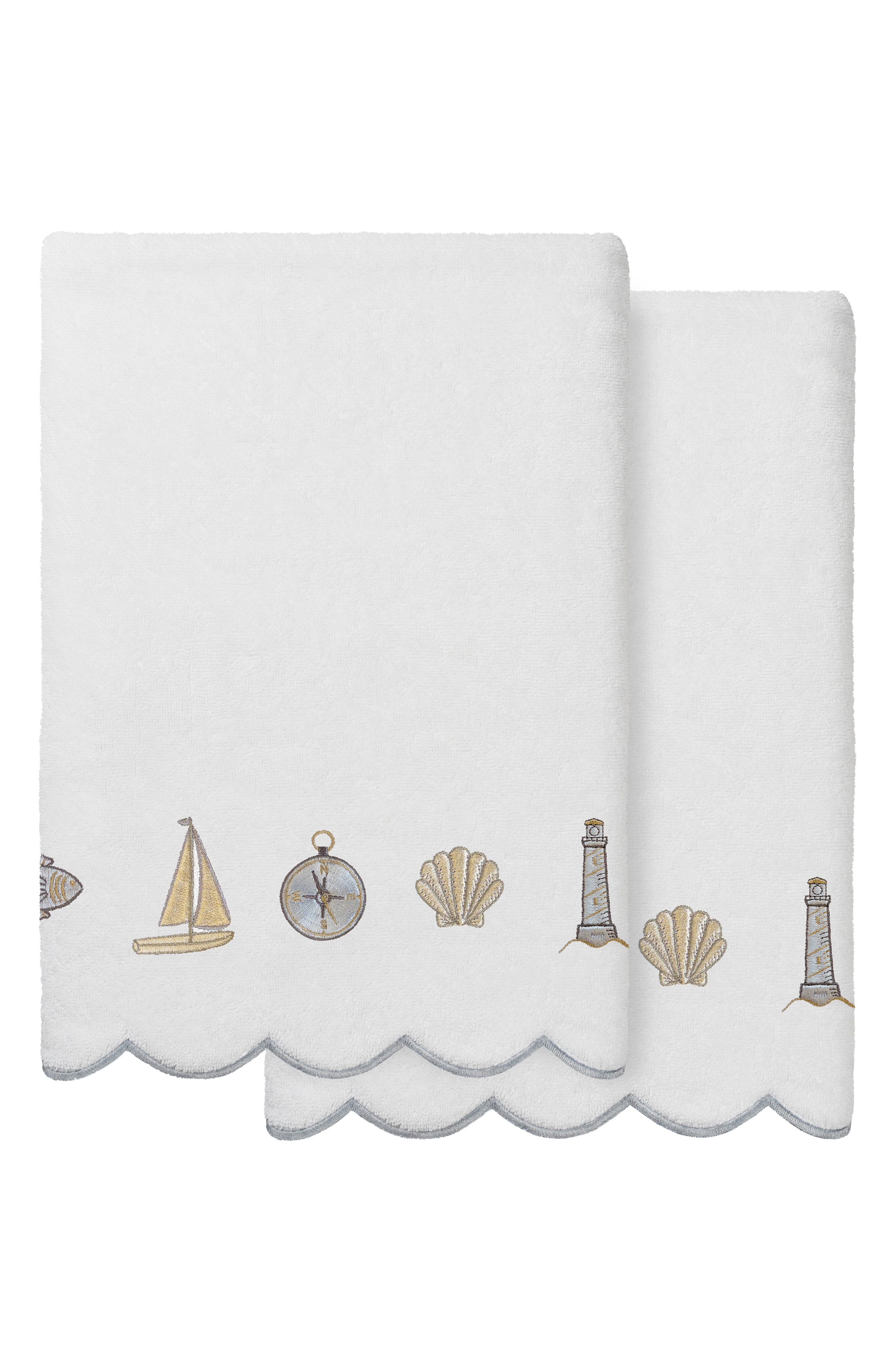 2-Piece Sea Joy Embroidered Turkish Cotton Bath Towel Set