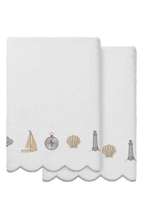 2-Piece Sea Joy Embroidered Turkish Cotton Bath Towel Set