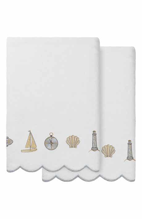2-Piece Sea Joy Embroidered Turkish Cotton Bath Towel Set