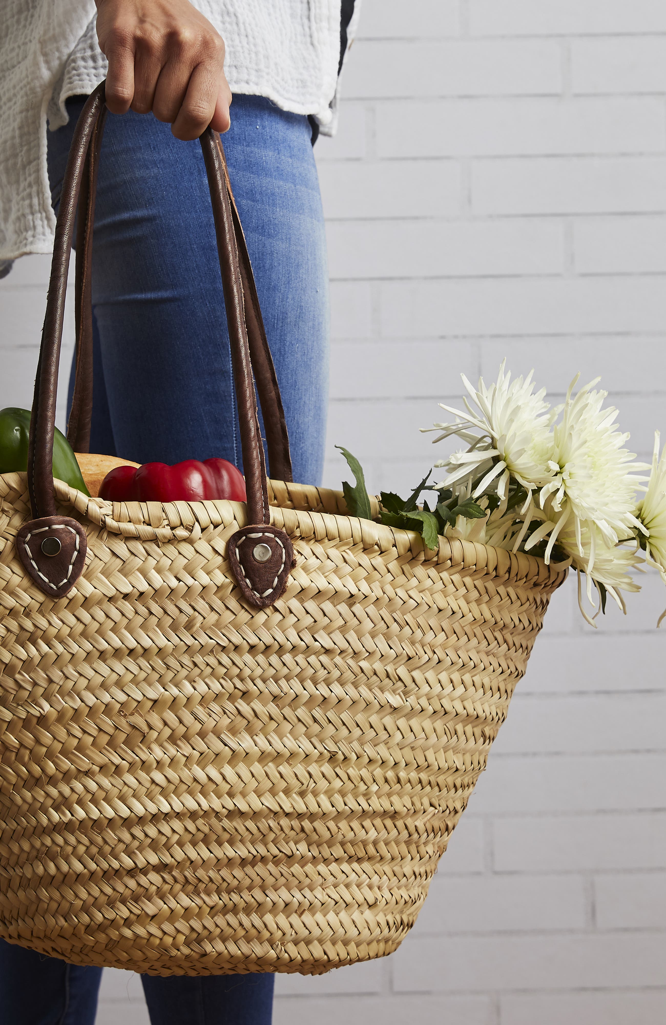 Verve Culture Moroccan Shopping Basket, Alternate, color, Leather Handle