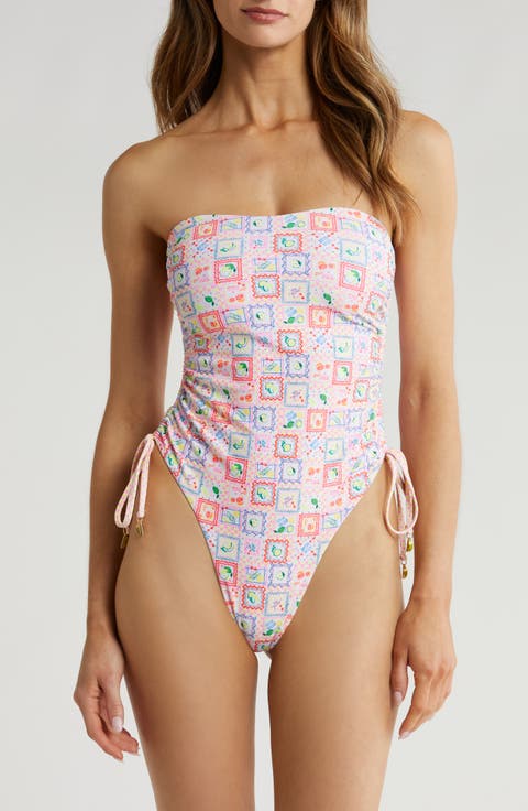Strapless Cinched Tie One-Piece Swimsuit