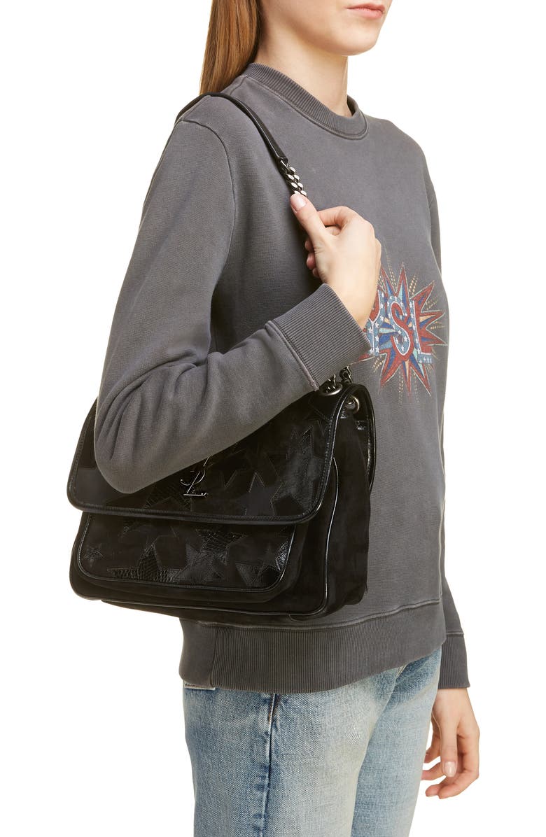 Saint Laurent Medium Niki Patchwork Suede Shoulder Bag, Alternate, color,