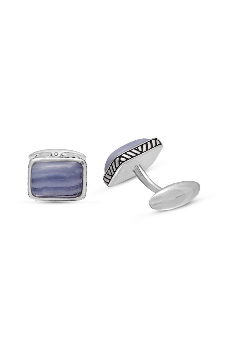 LuvMyJewelry Blue Lace Agate Sterling Silver Men Cufflinks, Alternate, color, Silver