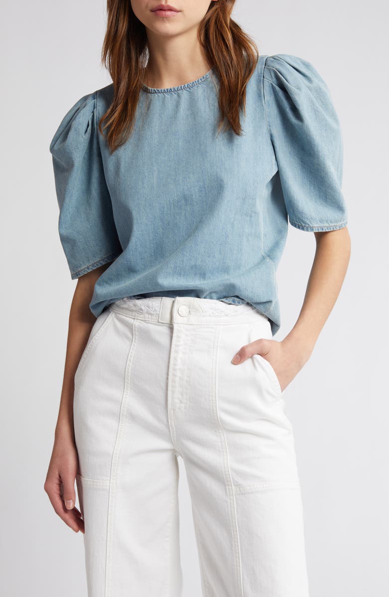 FRAME Puff Sleeve Denim Top, Main, color, Sonder