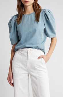 FRAME Puff Sleeve Denim Top