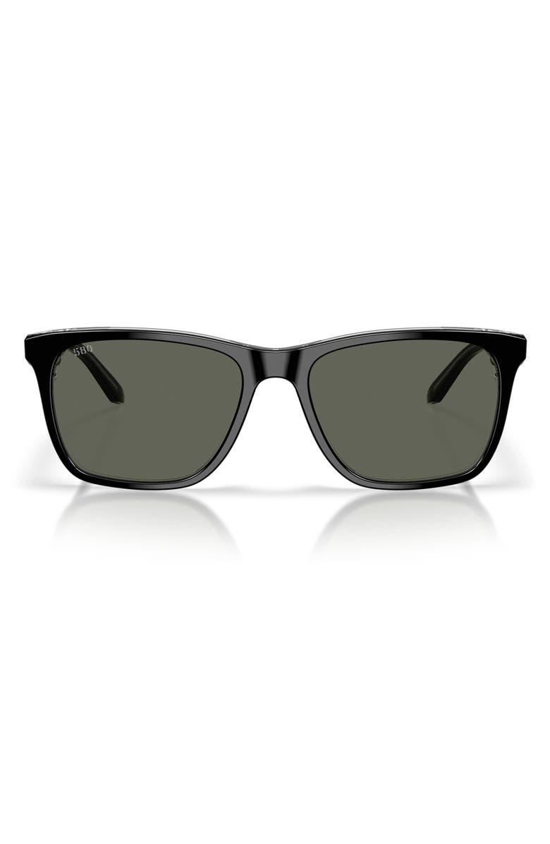 Costa Del Mar Gravels 57mm Polarized Square Sunglasses, Main, color, Black / Gray 580G