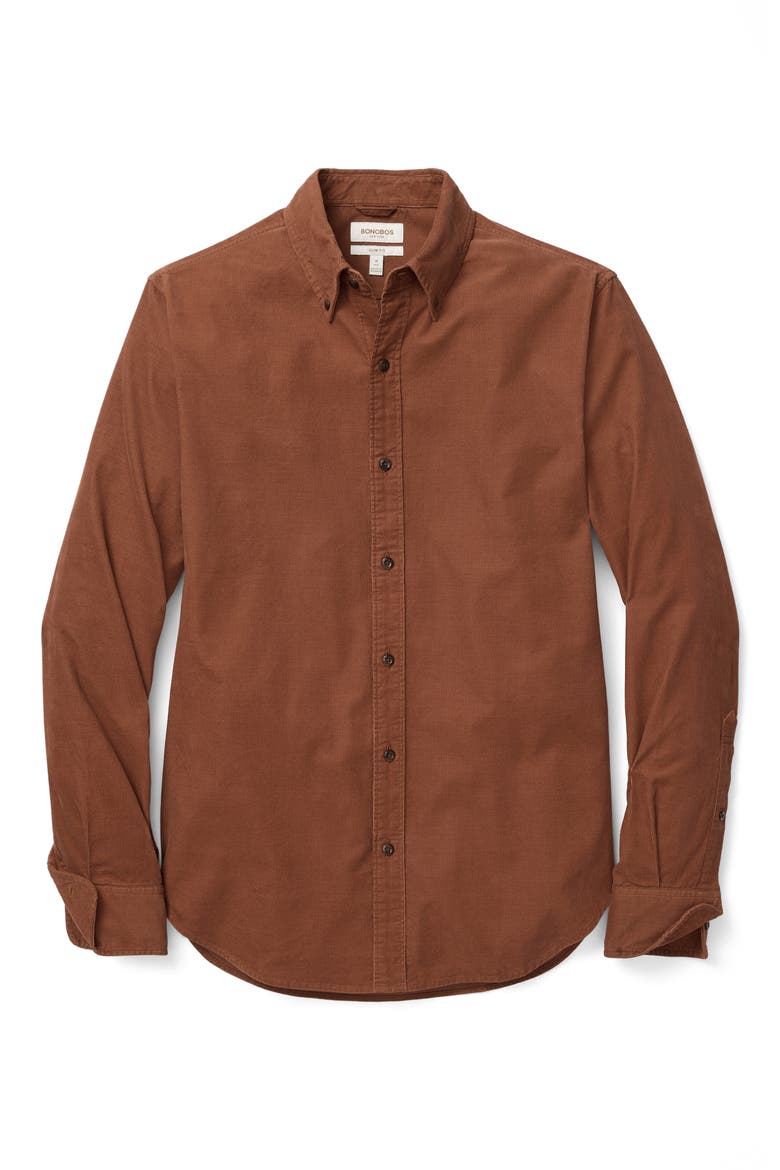 Cotton Corduroy Button-Down Shirt, Alternate, color, TORTOISE SHELL - 19-1241 TCX