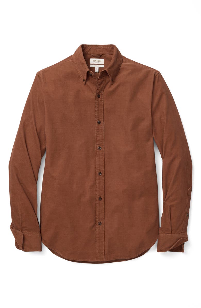 Bonobos Cotton Corduroy Button-Down Shirt, Alternate, color, Tortoise Shell - 19-1241 Tcx
