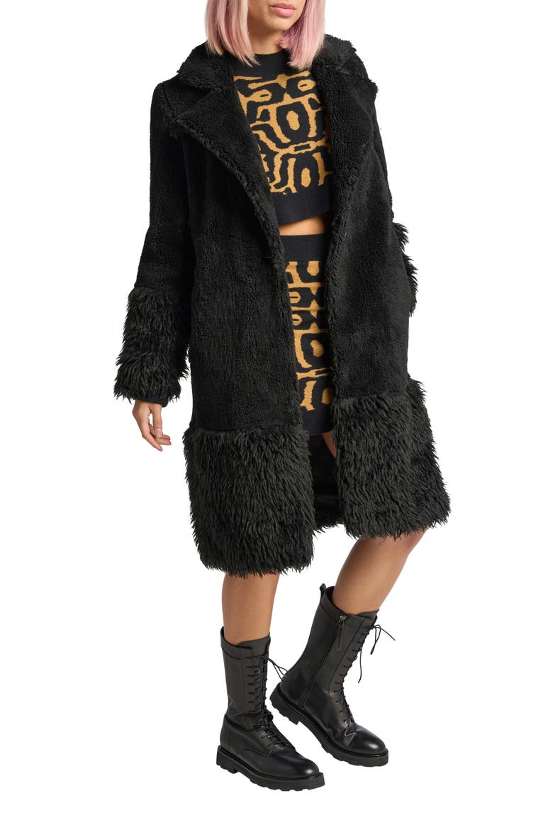 Long Teddy Coat, Alternate, color, BLACK