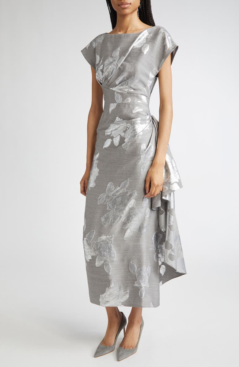 Lela Rose Florence Metallic Jacquard Sheath Dress, Alternate, color, Silver/ Grey