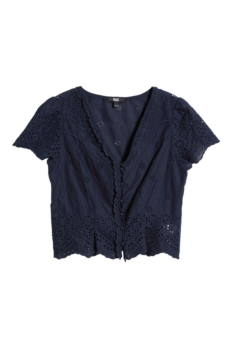 Quinta Cotton Eyelet Button-Up Shirt, Alternate, color, NAVY