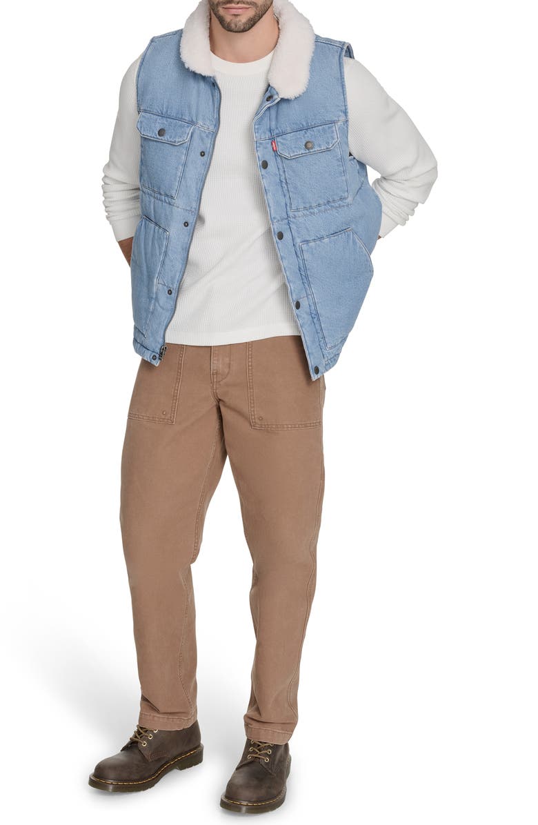 Levi's<sup>®</sup> Woodsman Denim Vest with Faux Shearling Collar, Alternate, color, Light Wash Denim