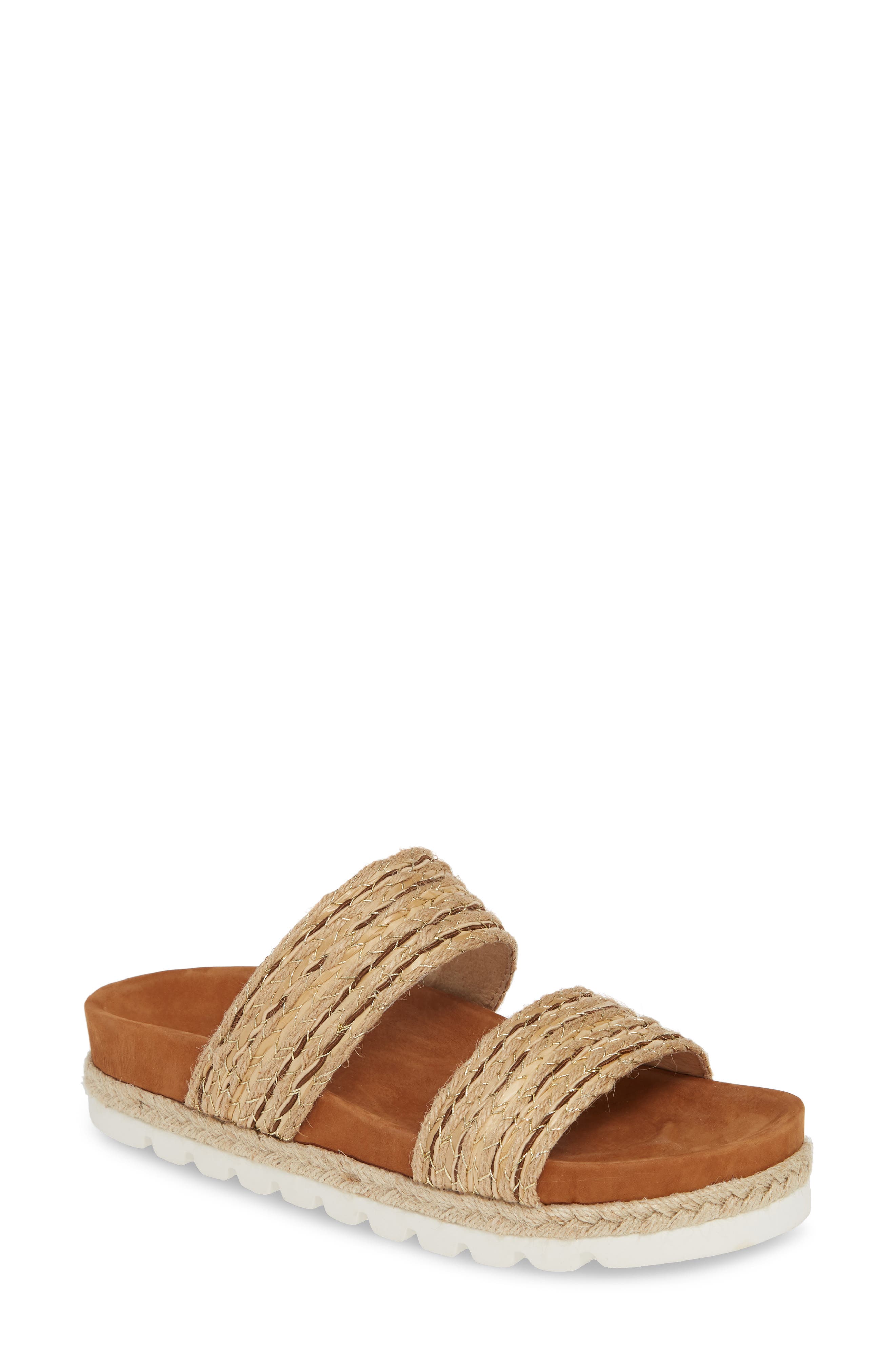 Logan Woven Slide Sandal, Main, color, TAN RAFFIA FABRIC