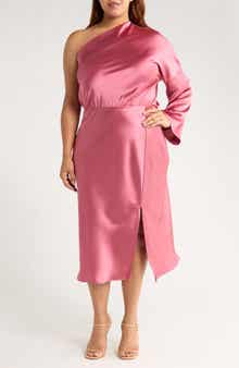 One-Shoulder Satin Midi Dress