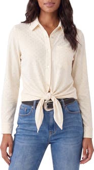 Karen Kane Rhinestone Faux Suede Tie Front Shirt