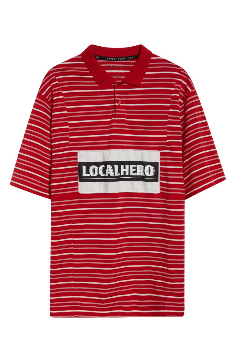 Martine Rose Paneled Oversize Stripe Cotton Piqué Polo, Alternate, color, 