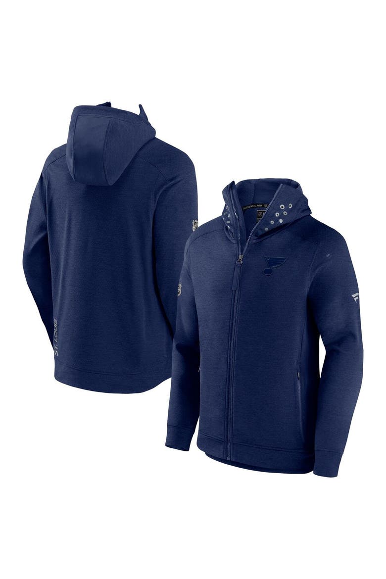 Men's Fanatics Branded Heather Navy St. Louis Blues Authentic Pro Road Tech Full-Zip Hoodie Jacket, Main, color, Navy