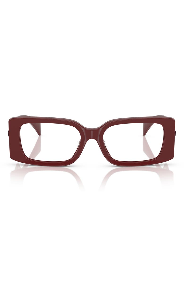 Versace 53mm Rectangular Optical Glasses, Main, color, Bordeaux