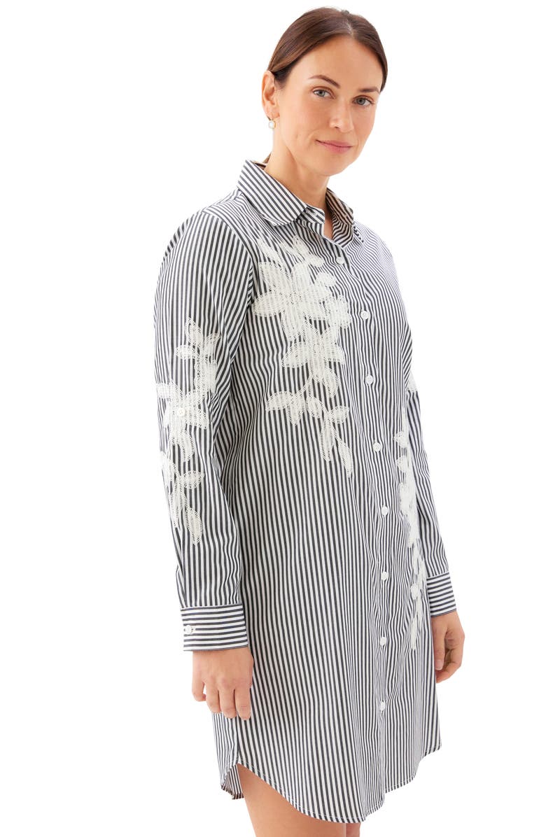 Karen Kane Floral Embroidery Long Sleeve Shirtdress, Alternate, color, Black W/ Off White