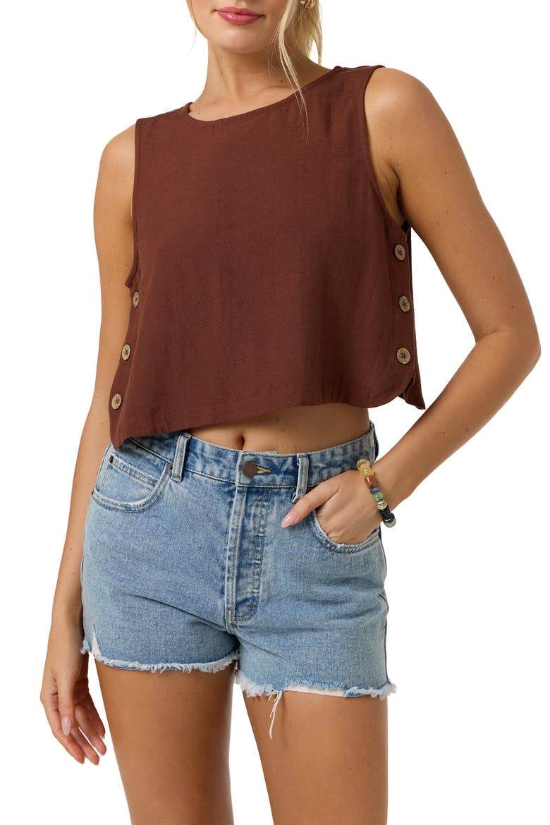 Sanders Side Button Crop Tank, Main, color, COCONUT BROWN