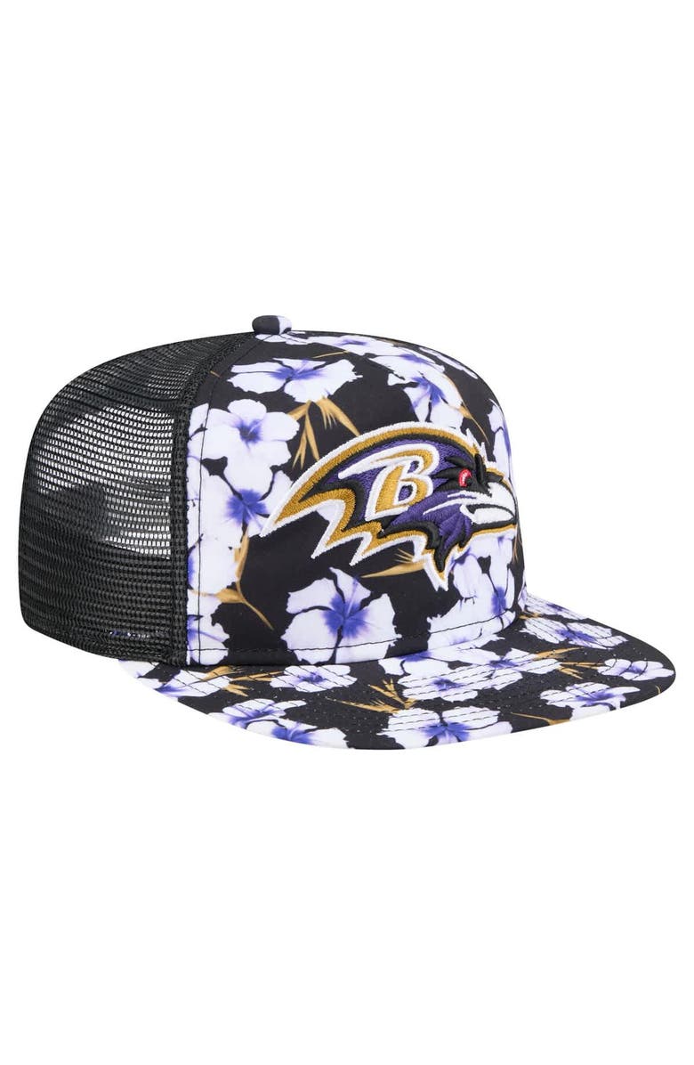 New Era Men's New Era Black Baltimore Ravens Adventure Pattern Golfer Snapback Hat, Alternate, color, 