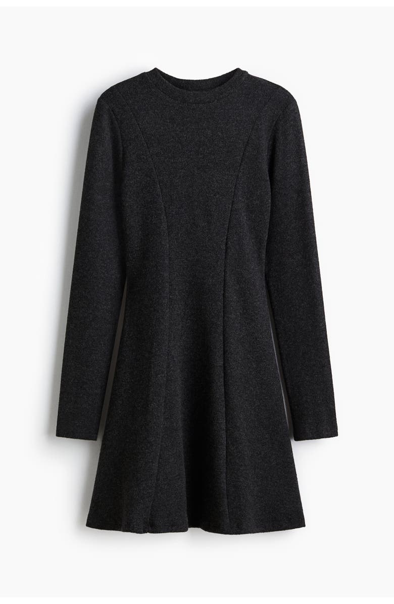 H&M Knitted Mini Dress, Main, color, Dark Gray Melange