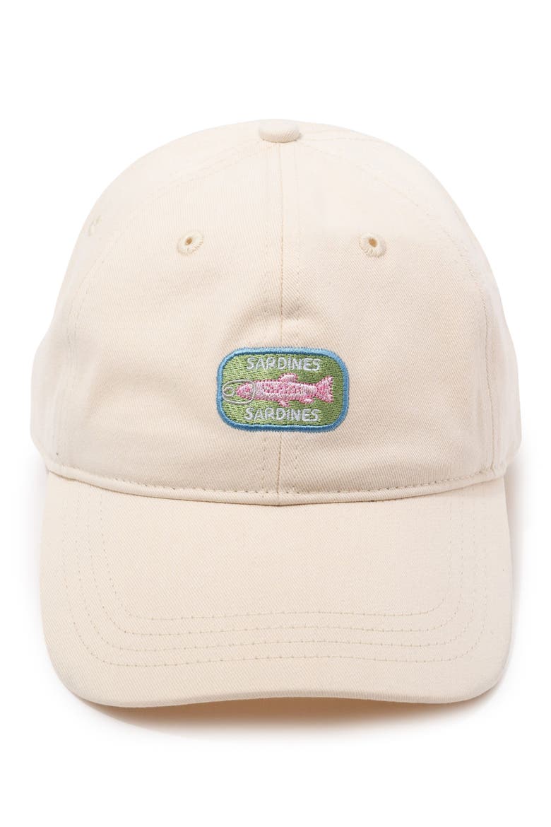 Sardines Embroidered Baseball Cap, Main, color, NATURAL