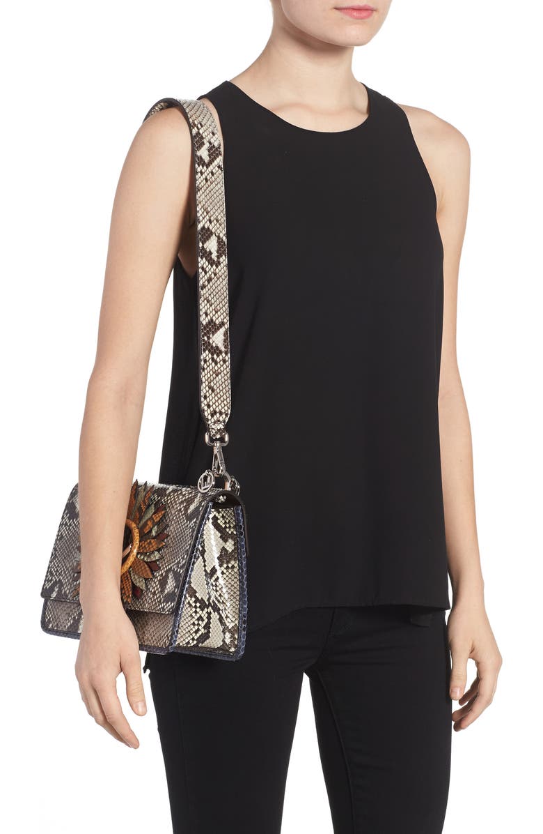 Fendi Kan I Daisy Logo Genuine Python Shoulder Bag, Alternate, color,