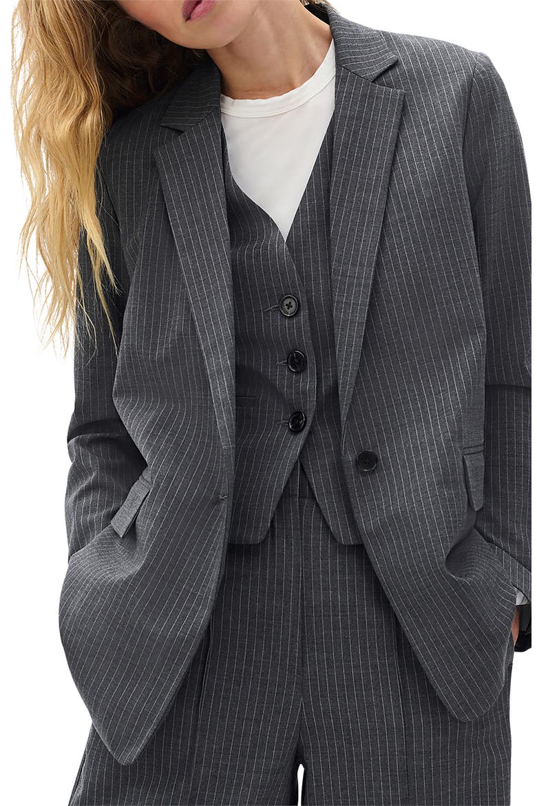 Jennifer Wool Blend Pinstripe Blazer & Vest Set, Main, color, GRESP
