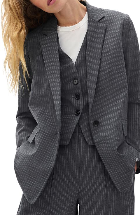 Jennifer Wool Blend Pinstripe Blazer & Vest Set