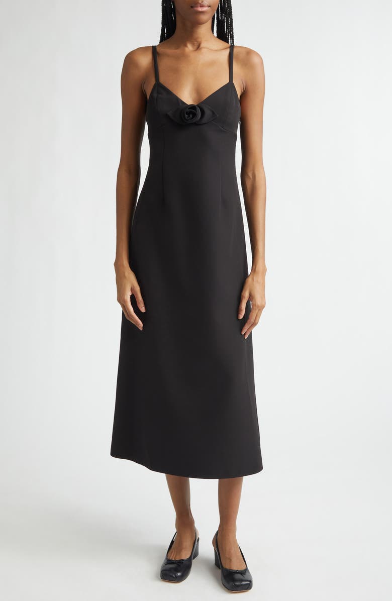 Sandy Liang Pilton Rosette A-Line Midi Dress, Main, color, Black