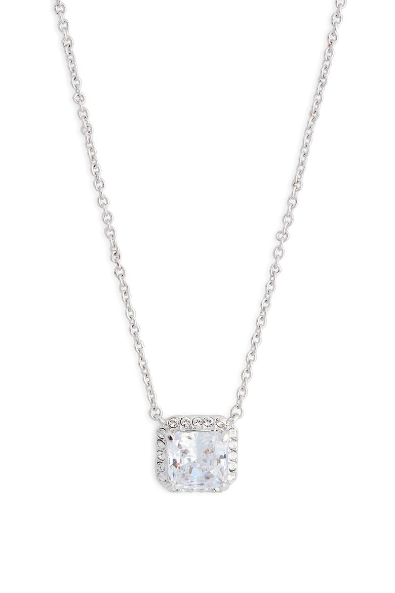 Cubic Zirconia Halo Pendant Necklace, Main, color, RHODIUM