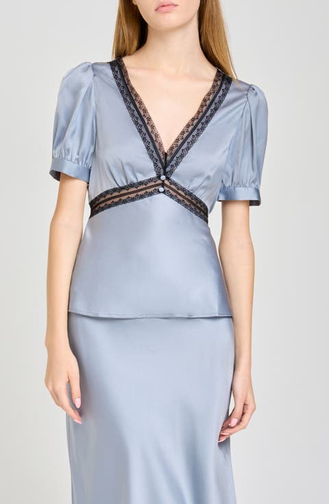 Felicity Lace Trim V-Neck Satin Top