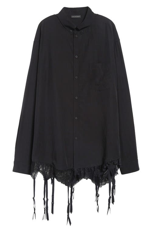Shop Balenciaga Lingerie Lace Trim Poplin Button-down Shirt