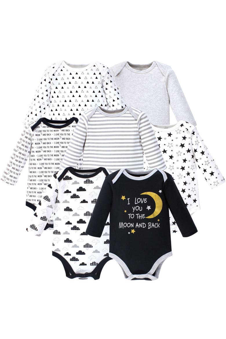 Cotton Long-sleeve Bodysuits 7-pack, Main, color, Moon And Back