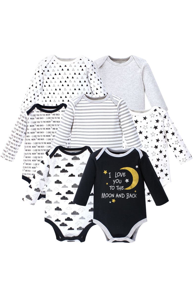 Hudson Baby Cotton Long-Sleeve Bodysuits 7-Pack, Main, color, Moon And Back