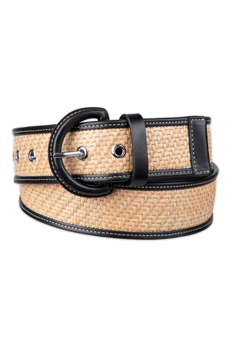 Leather Trim Raffia Belt, Alternate, color, NATURAL / BLACK