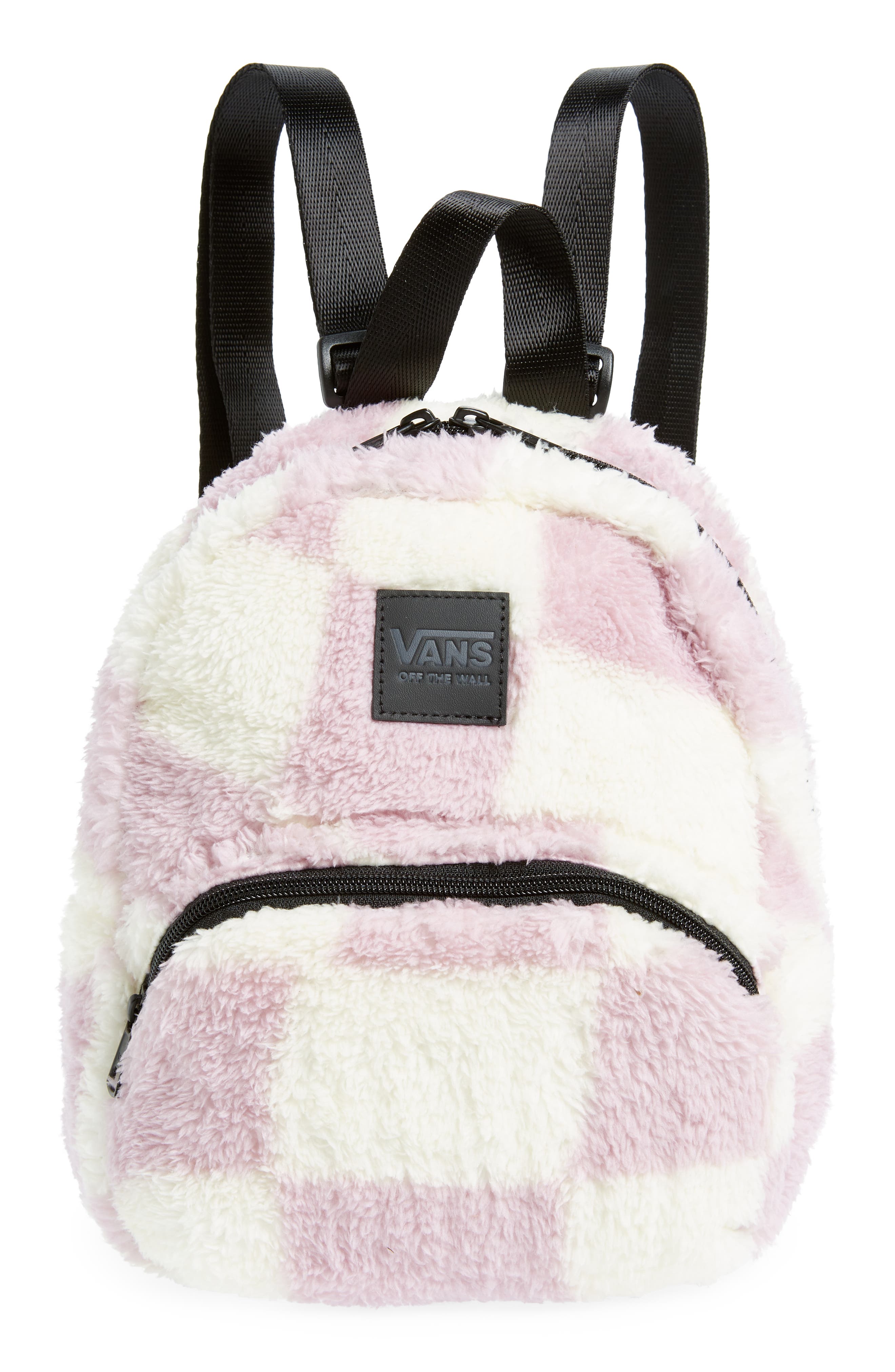 Vans Black Sheep Checkerboard Faux Fur Backpack, Main, color, 