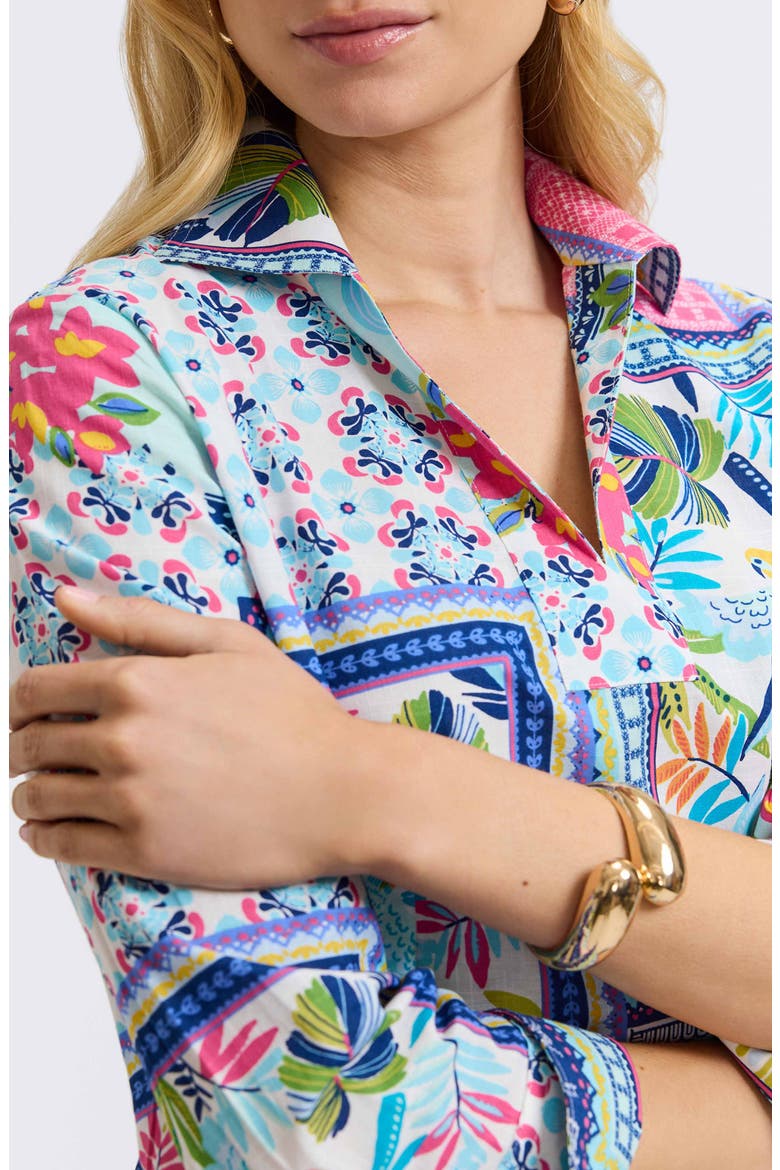 Julia Tropical Print Cotton Popover Top, Alternate, color, BLUE MULTI