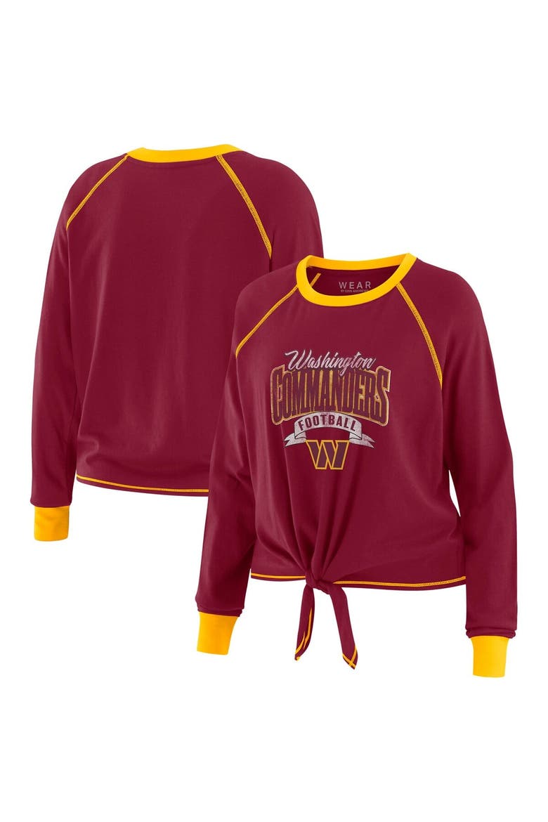 Women's WEAR by Erin Andrews Burgundy/Gold Washington Commanders Tie-Front Long Sleeve Top, Alternate, color, Burgundy