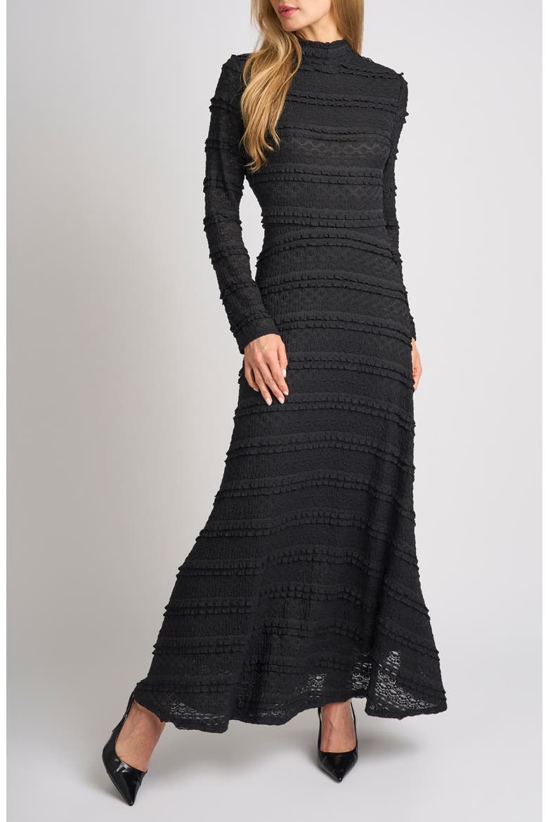 Thea Ruffle Mock Neck Maxi Dress, Main, color, RICH BLACK
