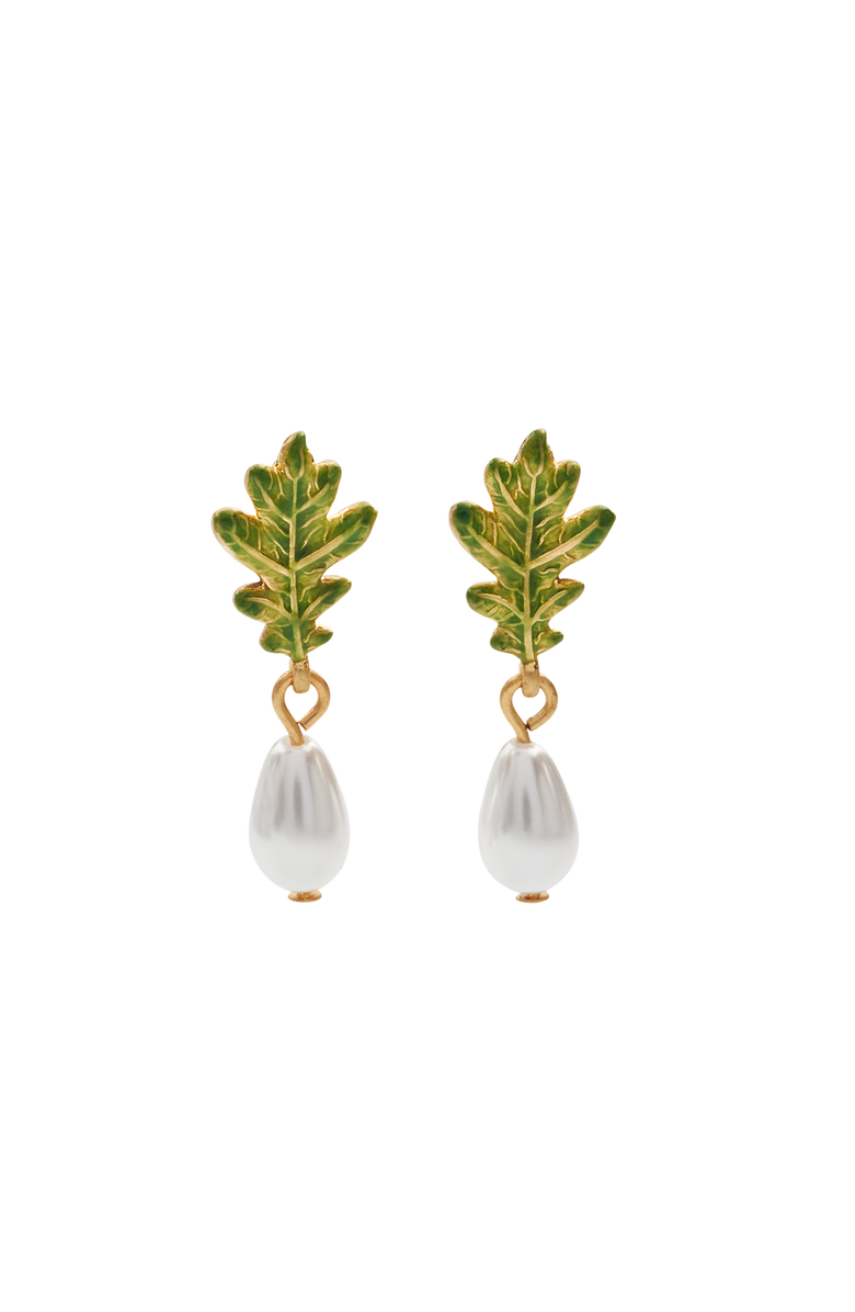 Fable England Oak Leaf Pearl Drop Gold Earrings, Main, color, Gold